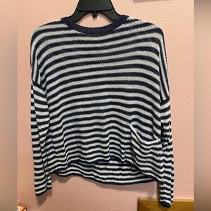 Eileen Fisher Navy And White Striped Nautical Linen Blend Sweater Small